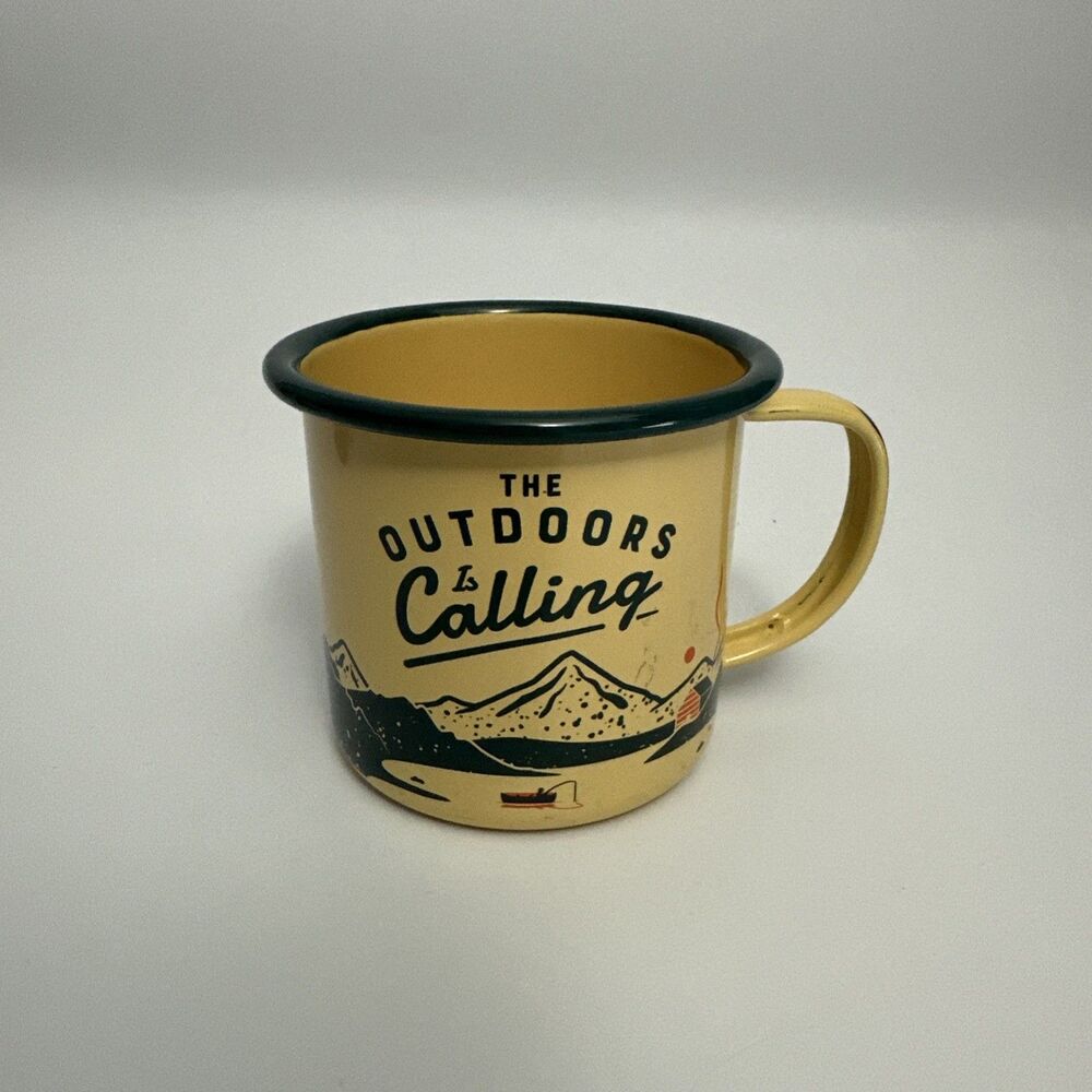 Gentlemen’s Hardware Enamel Camp Coffee Mug “The Outdoors Is Calling” Yellow
